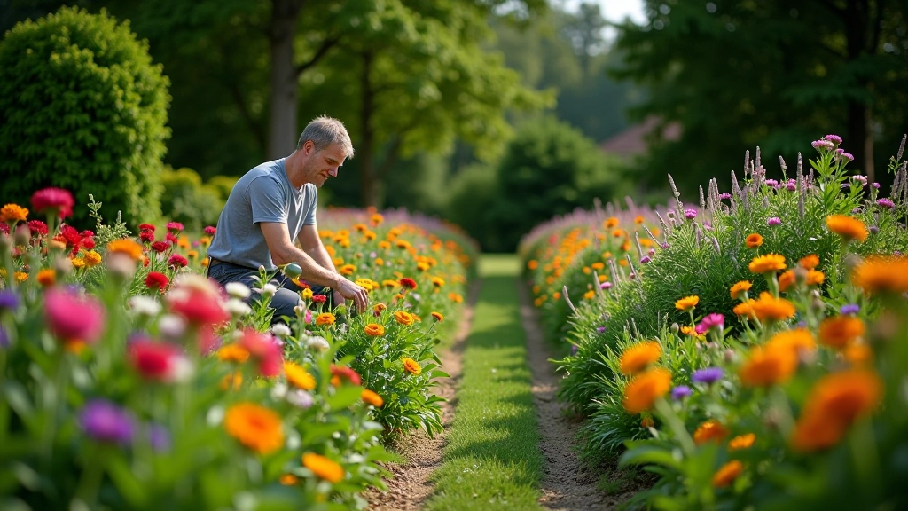 Seasonal perennial garden in early summer
