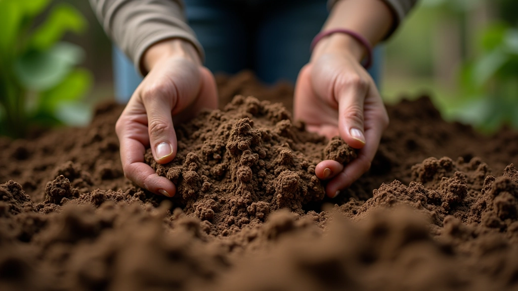 Soil preparation for gardens, amendments being mixed, garden soil close-up, composted material, preparation process